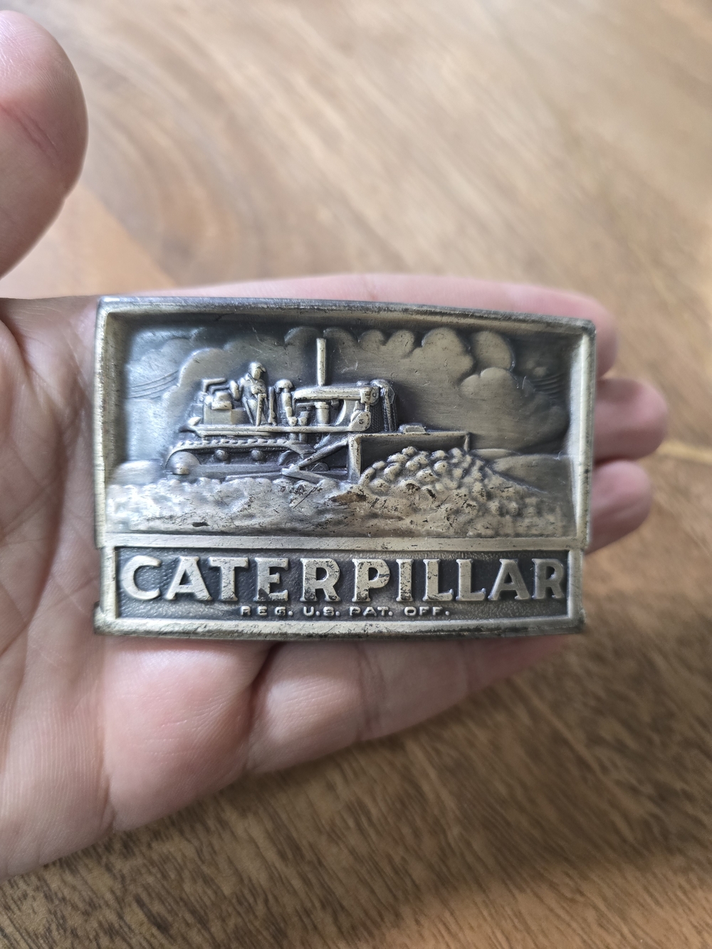 Caterpillar Silver Tone Bulldozer Relief Belt Buckle